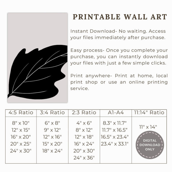 bold minimalist leaf print – black botanical wall art
