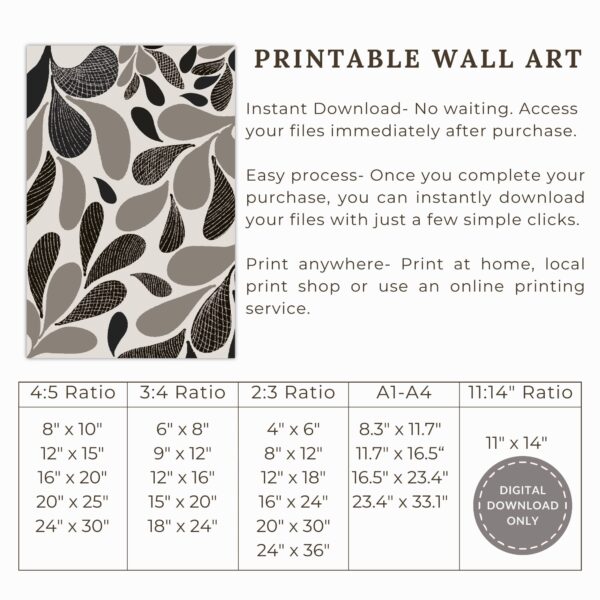 monochrome teardrop leaves | modern abstract wall art
