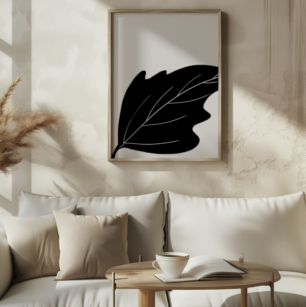 bold minimalist leaf print – black botanical wall art