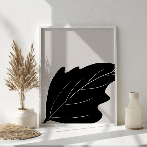 bold minimalist leaf print – black botanical wall art
