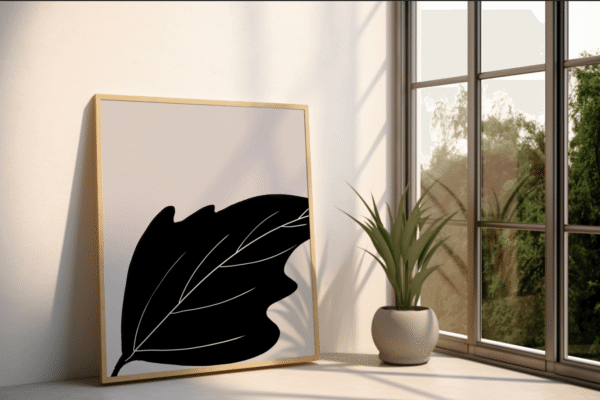 bold minimalist leaf print – black botanical wall art