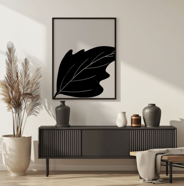 bold minimalist leaf print – black botanical wall art