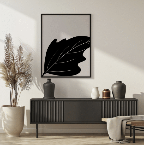 bold minimalist leaf print – black botanical wall art