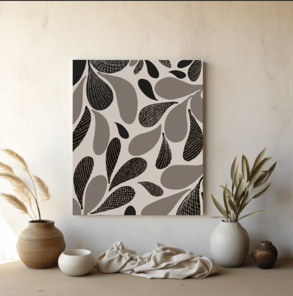 monochrome teardrop leaves | modern abstract wall art