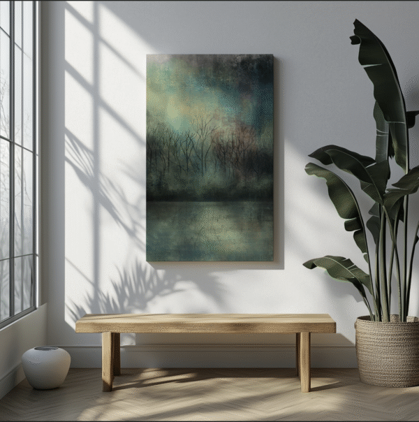 midnight forest reflections | moody abstract landscape print